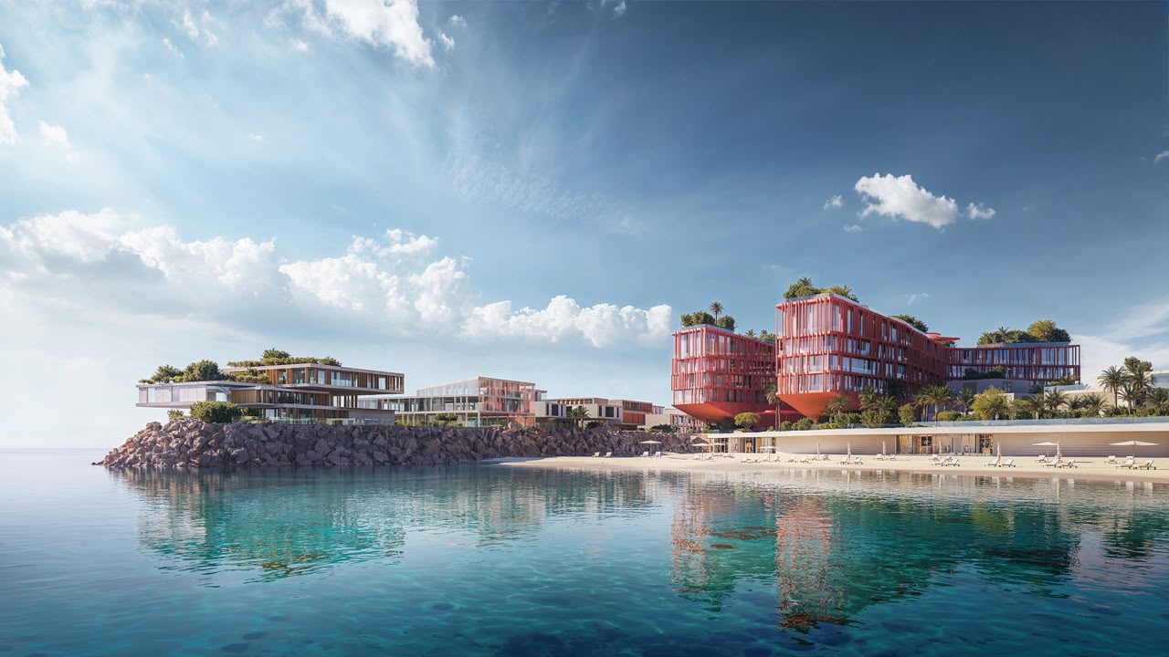 Beachfront buildings at Mira Coral Bay